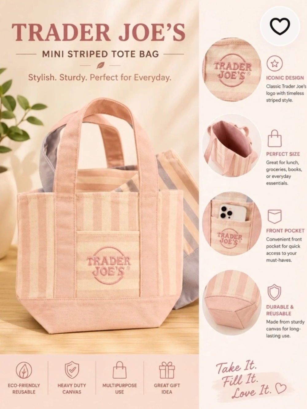 Trader Joe’s Limited Edition Striped Mini Bag ~ PINK